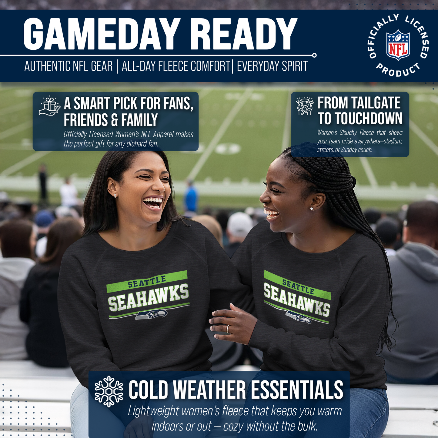 Seattle Seahawks NFL Womens Charcoal Crew Neck Football Apparel - Charcoal