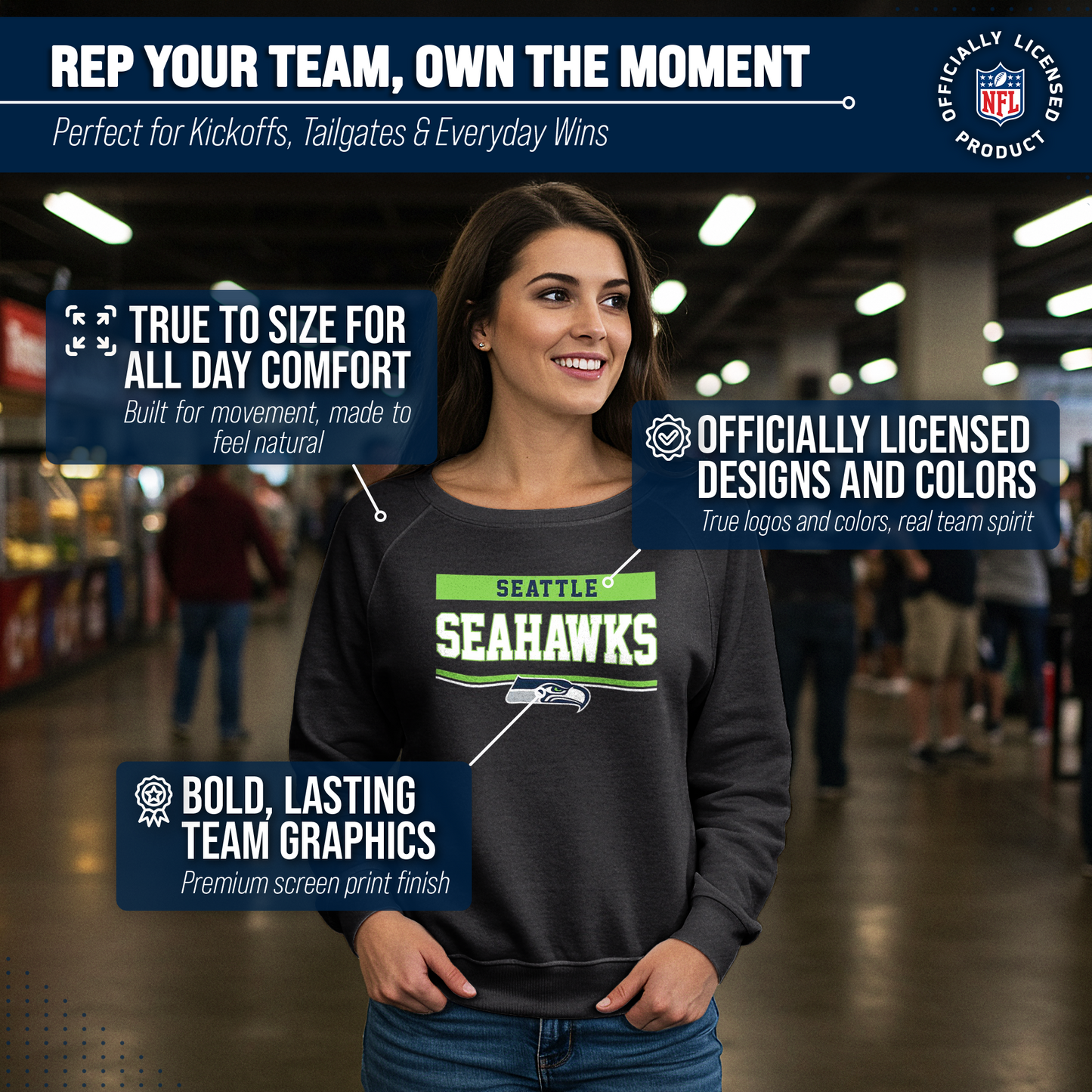 Seattle Seahawks NFL Womens Charcoal Crew Neck Football Apparel - Charcoal