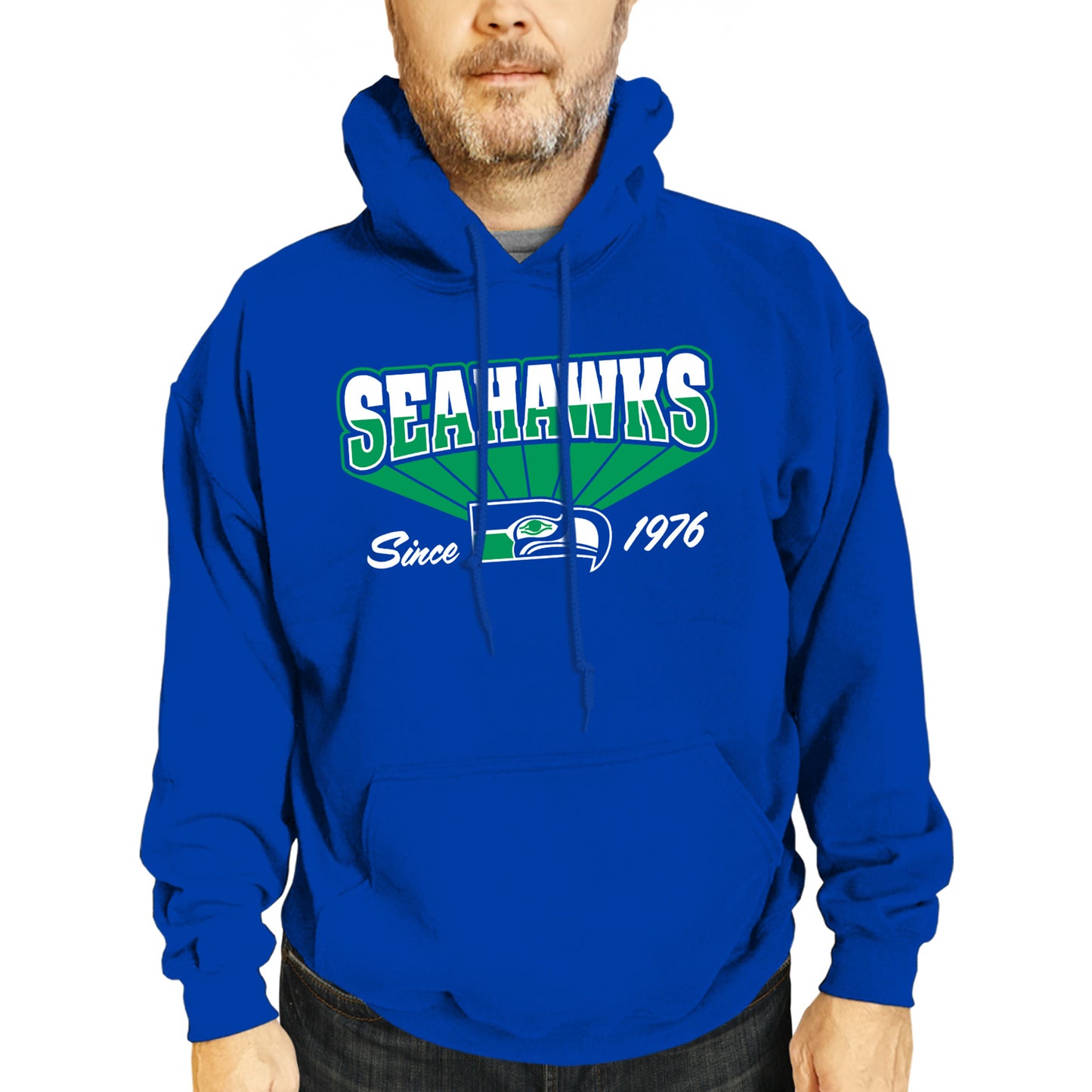 Seattle Seahawks NFL Adult Unisex Vintage Block Ultra Soft Fleece Hooded Sweatshirt - Royal
