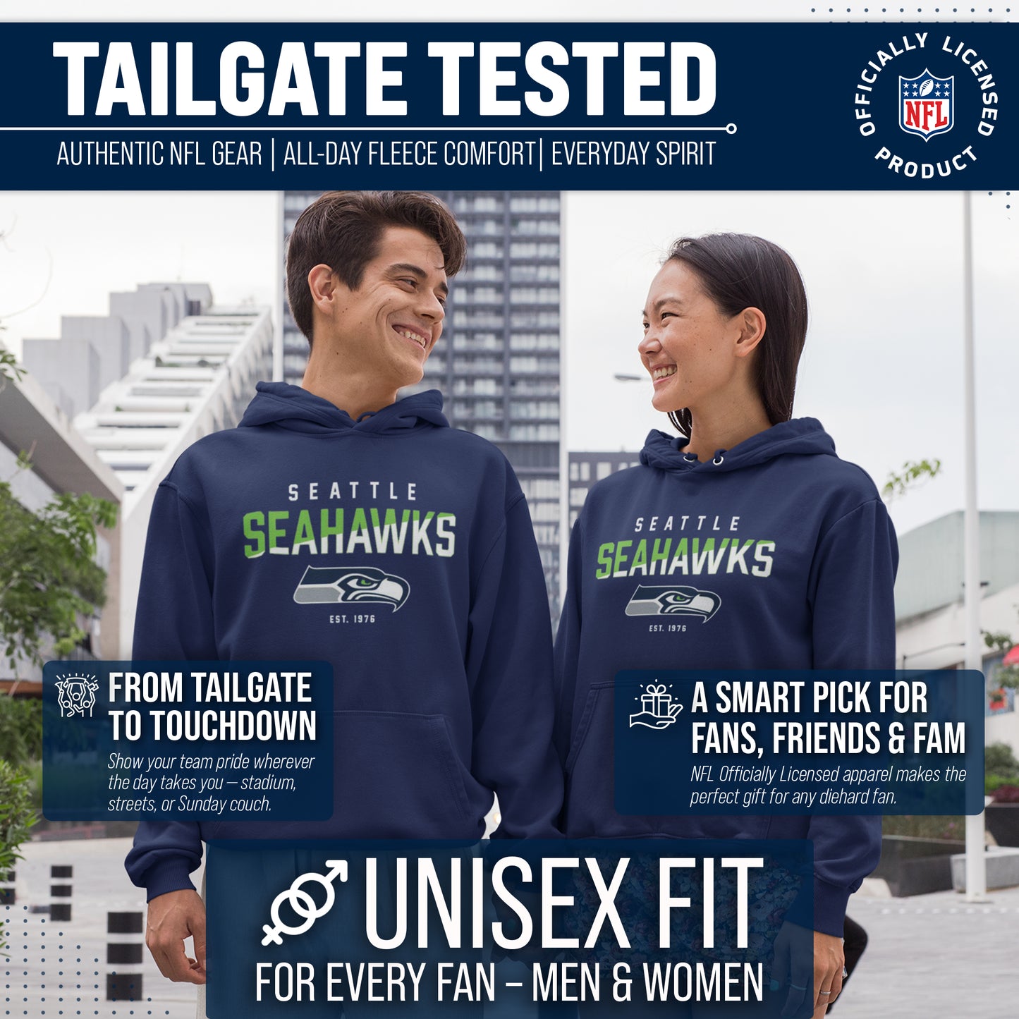 Seattle Seahawks Adult NFL Diagonal Fade Fleece Hooded Sweatshirt - Navy