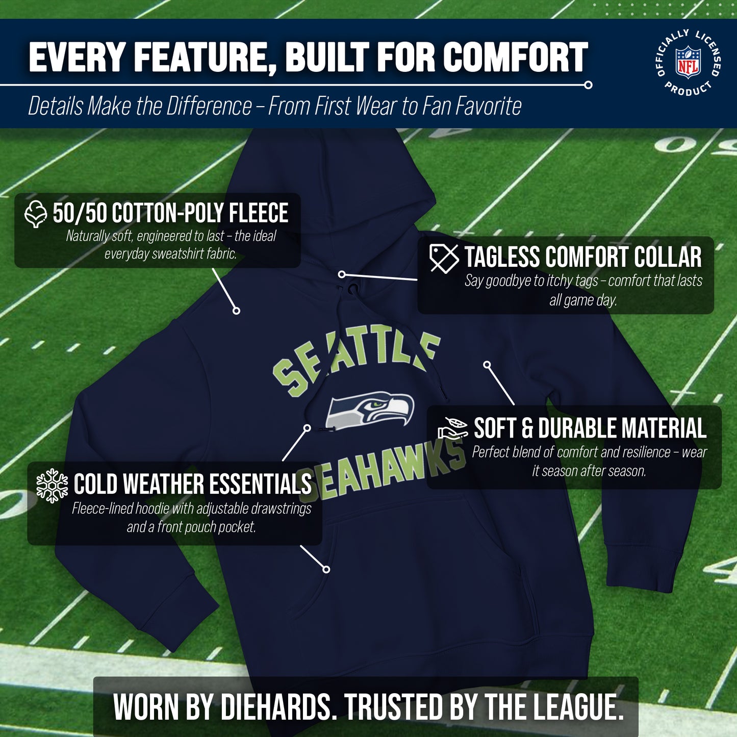 Seattle Seahawks NFL Adult Gameday Hooded Sweatshirt - Navy