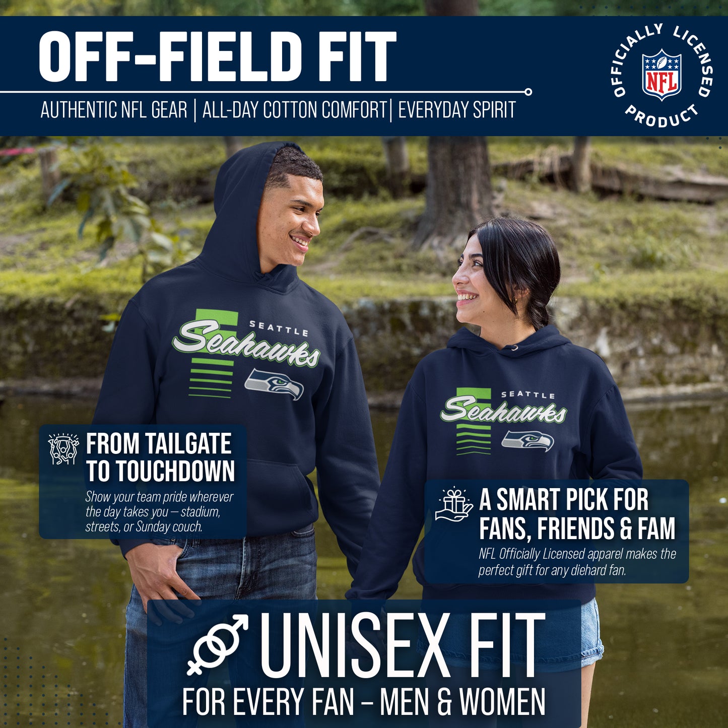 Seattle Seahawks NFL Adult Unisex Retro Script Ultra Soft Fleece Hooded Sweatshirt - Navy