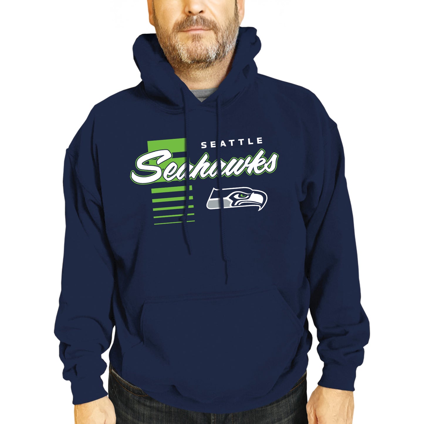Seattle Seahawks NFL Adult Unisex Retro Script Ultra Soft Fleece Hooded Sweatshirt - Navy