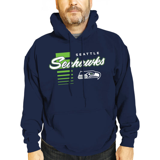 Seattle Seahawks NFL Adult Unisex Retro Script Ultra Soft Fleece Hooded Sweatshirt - Navy