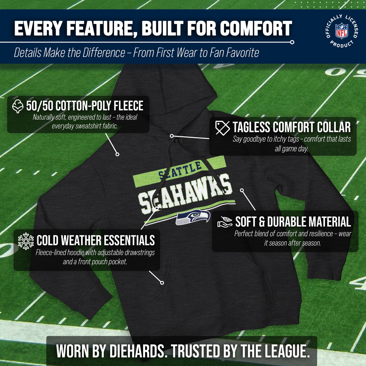 Seattle Seahawks NFL Adult Gameday Charcoal Hooded Sweatshirt - Charcoal
