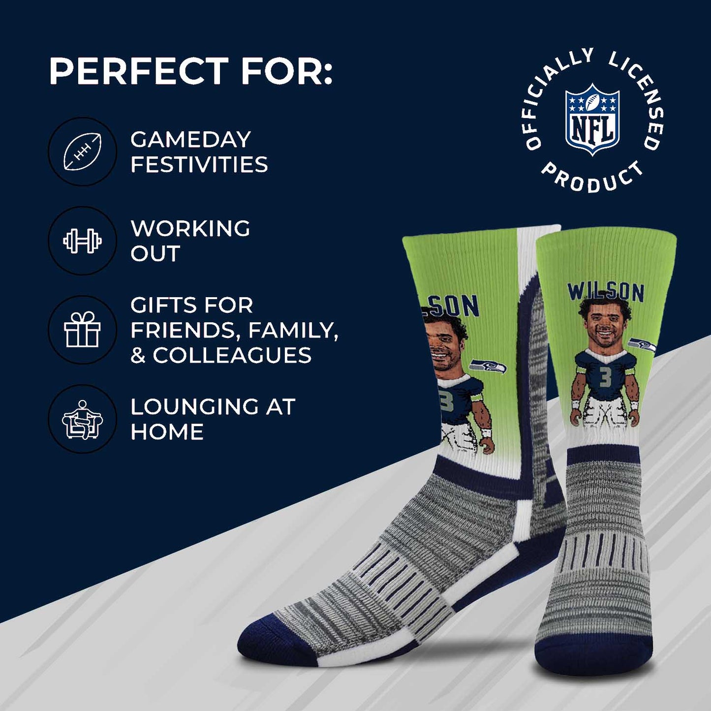 Seattle Seahawks NFL Adult V Curve MVP Player Crew Socks - Lime Green