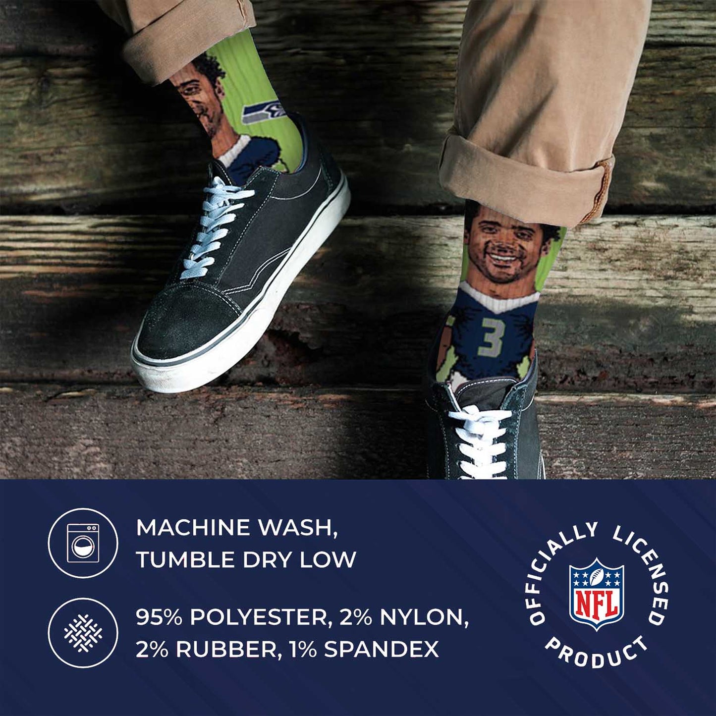 Seattle Seahawks NFL Adult V Curve MVP Player Crew Socks - Lime Green