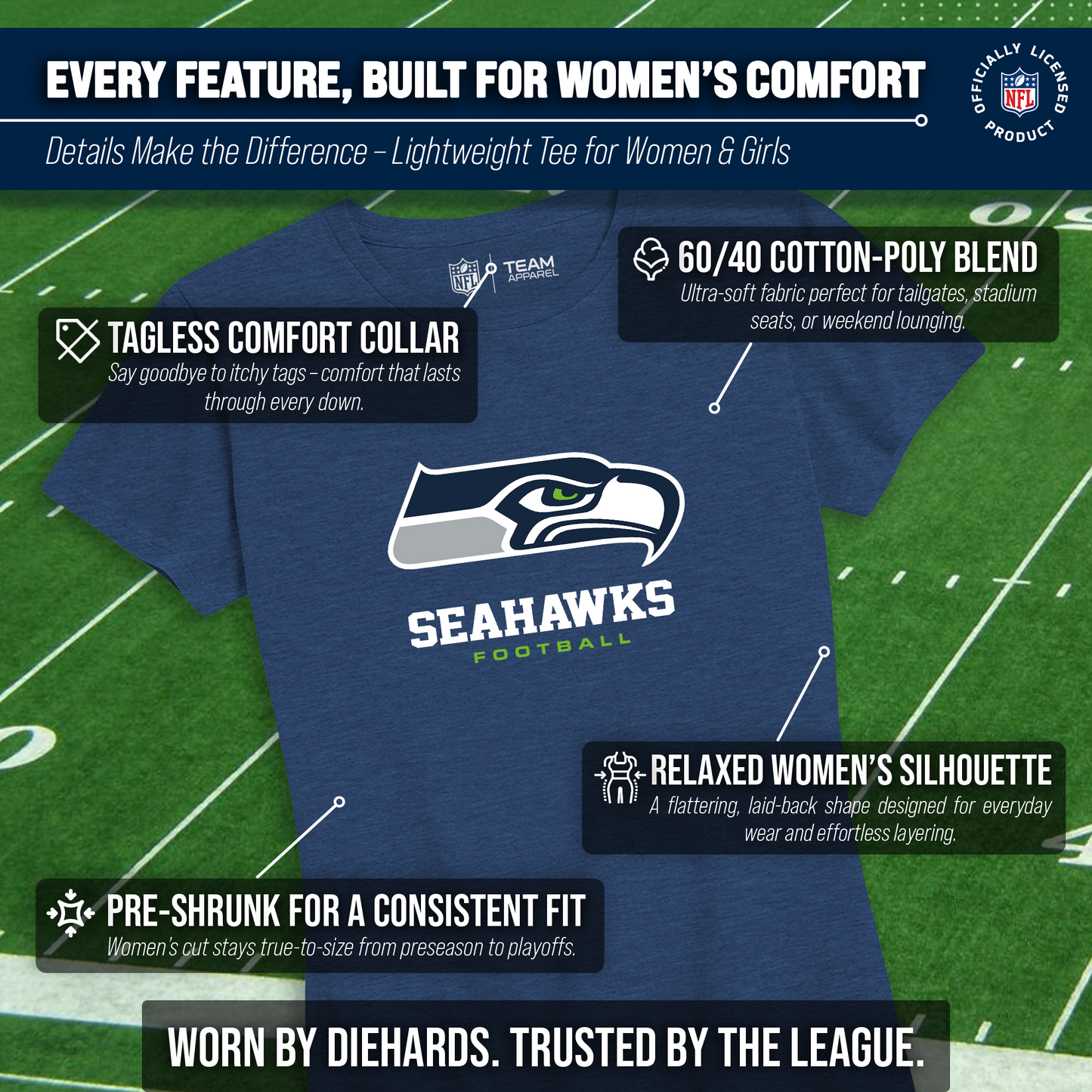 Seattle Seahawks Women's NFL Ultimate Fan Logo Short Sleeve T-Shirt - Navy