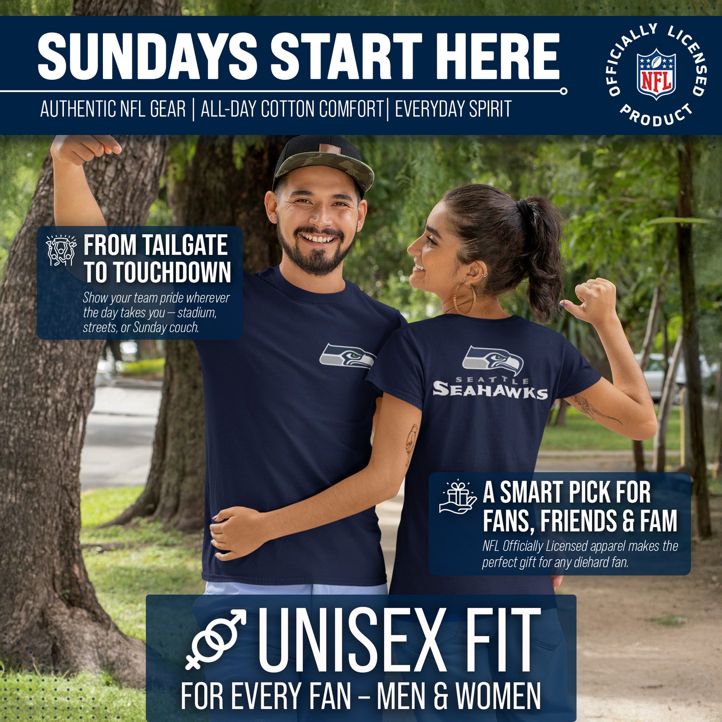 Seattle Seahawks NFL Pro Football Final Countdown Adult Cotton-Poly Short Sleeved T-Shirt For Men & Women - Navy