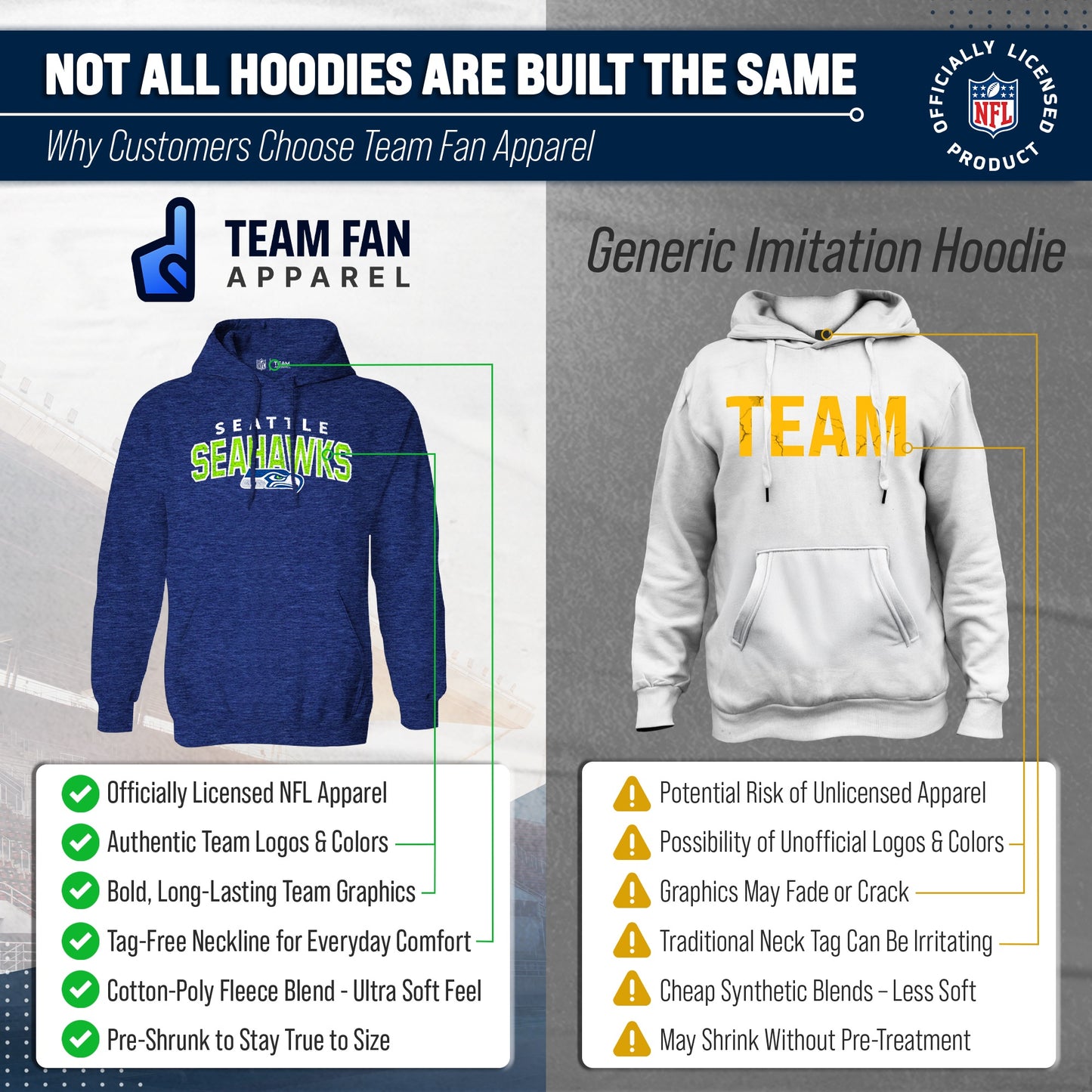 Seattle Seahawks NFL Adult Unisex Starting Fresh Ultra Soft Fleece Hooded Sweatshirt - Navy