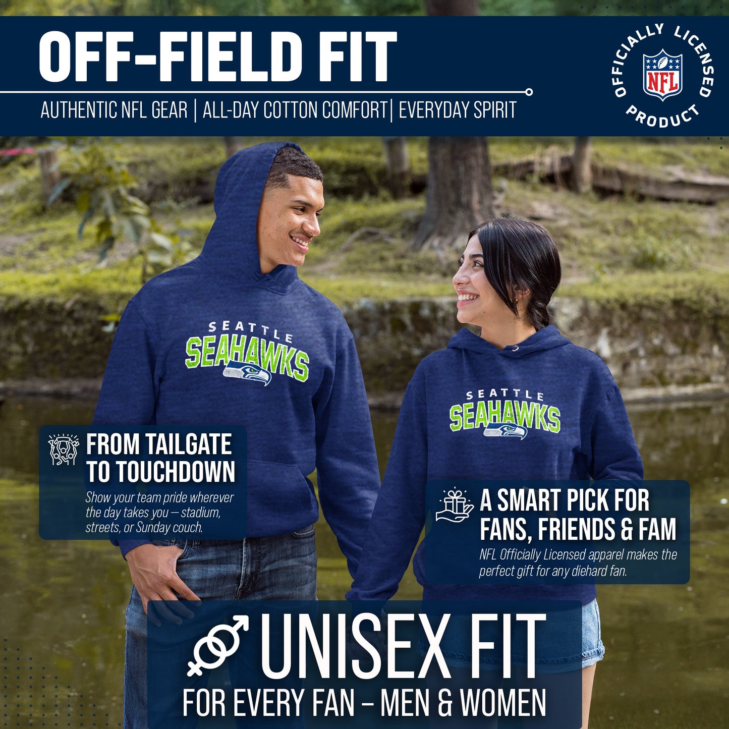 Seattle Seahawks NFL Adult Unisex Starting Fresh Ultra Soft Fleece Hooded Sweatshirt - Navy