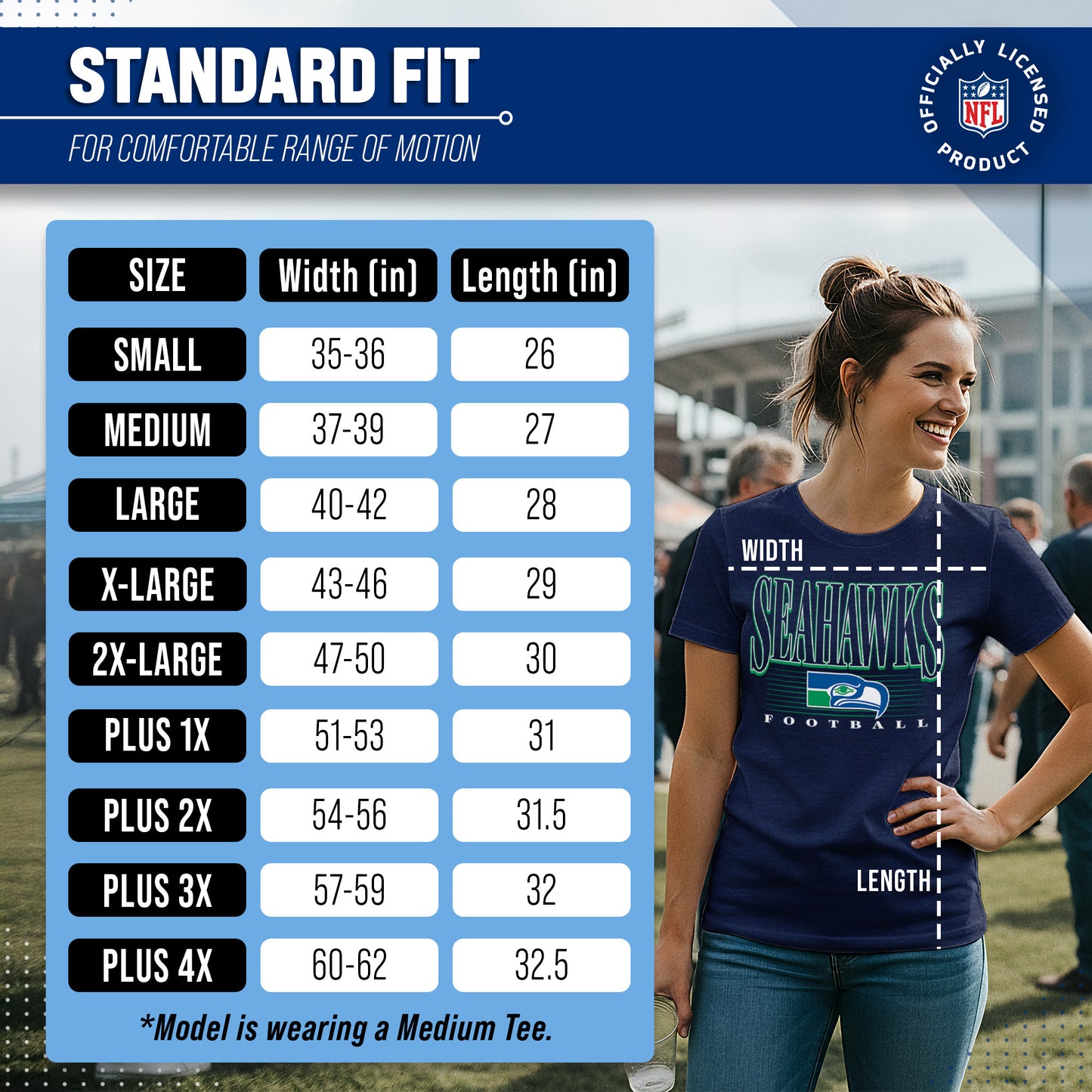 Seattle Seahawks NFL Womens Overtime Blueprint Tag-Less T-Shirt - Navy