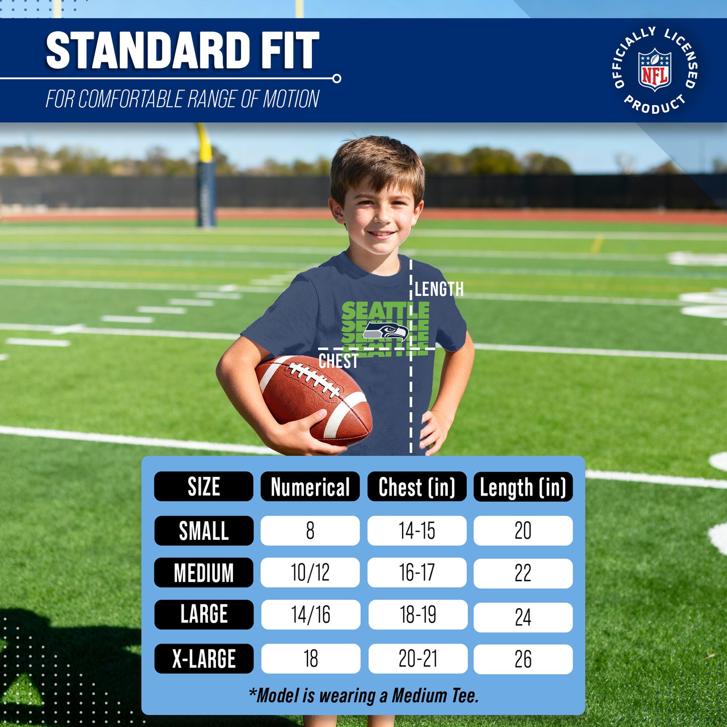 Seattle Seahawks NFL Youth Repeating Logo Football T-Shirt Unisex Tag Free Comfortable - Navy