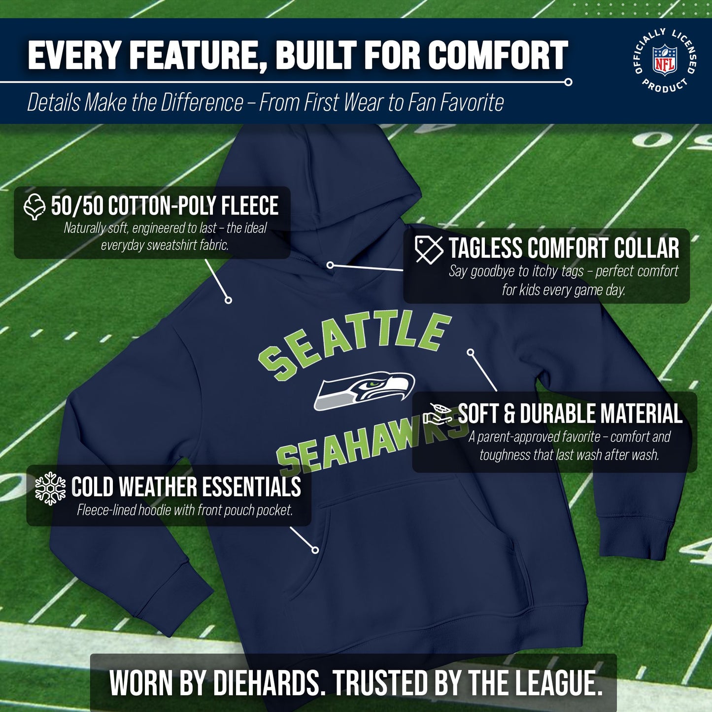 Seattle Seahawks NFL Youth Gameday Hooded Sweatshirt - Navy