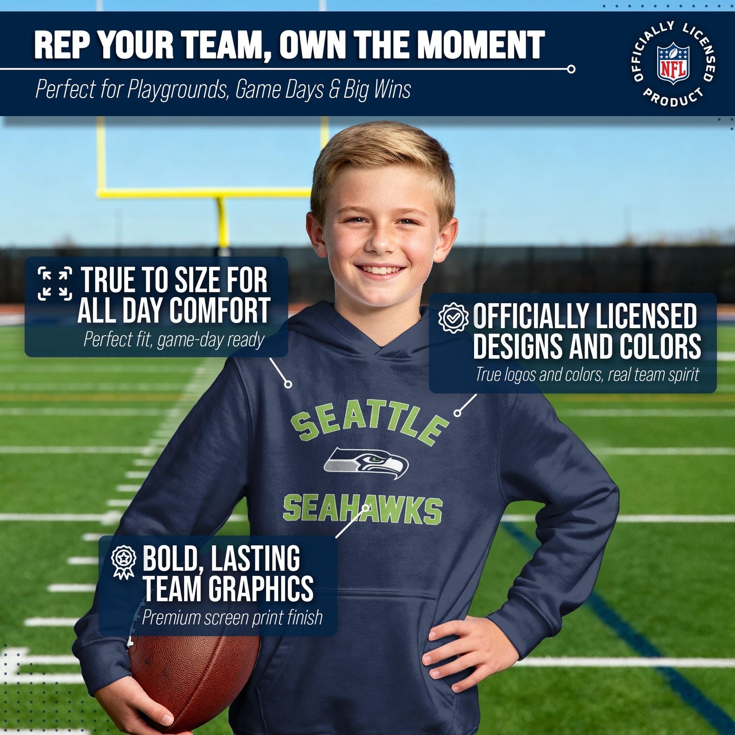 Seattle Seahawks NFL Youth Gameday Hooded Sweatshirt - Navy