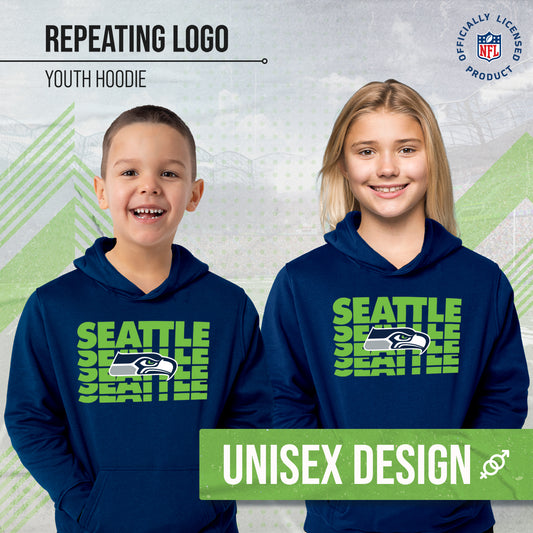 Seattle Seahawks NFL Youth Repeating Logo Football Fleece Hooded Sweatshirt - Navy