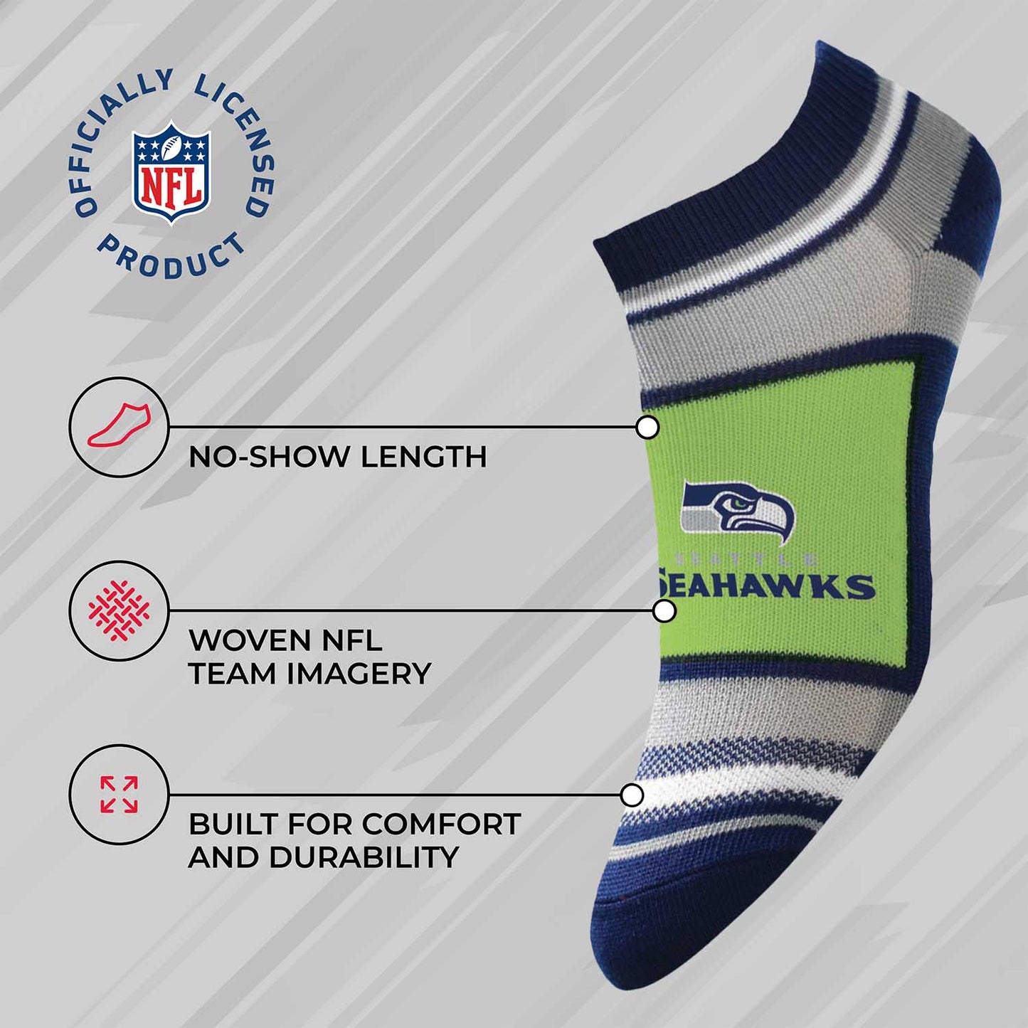 Seattle Seahawks Adult Marquis Addition No Show Socks - Navy