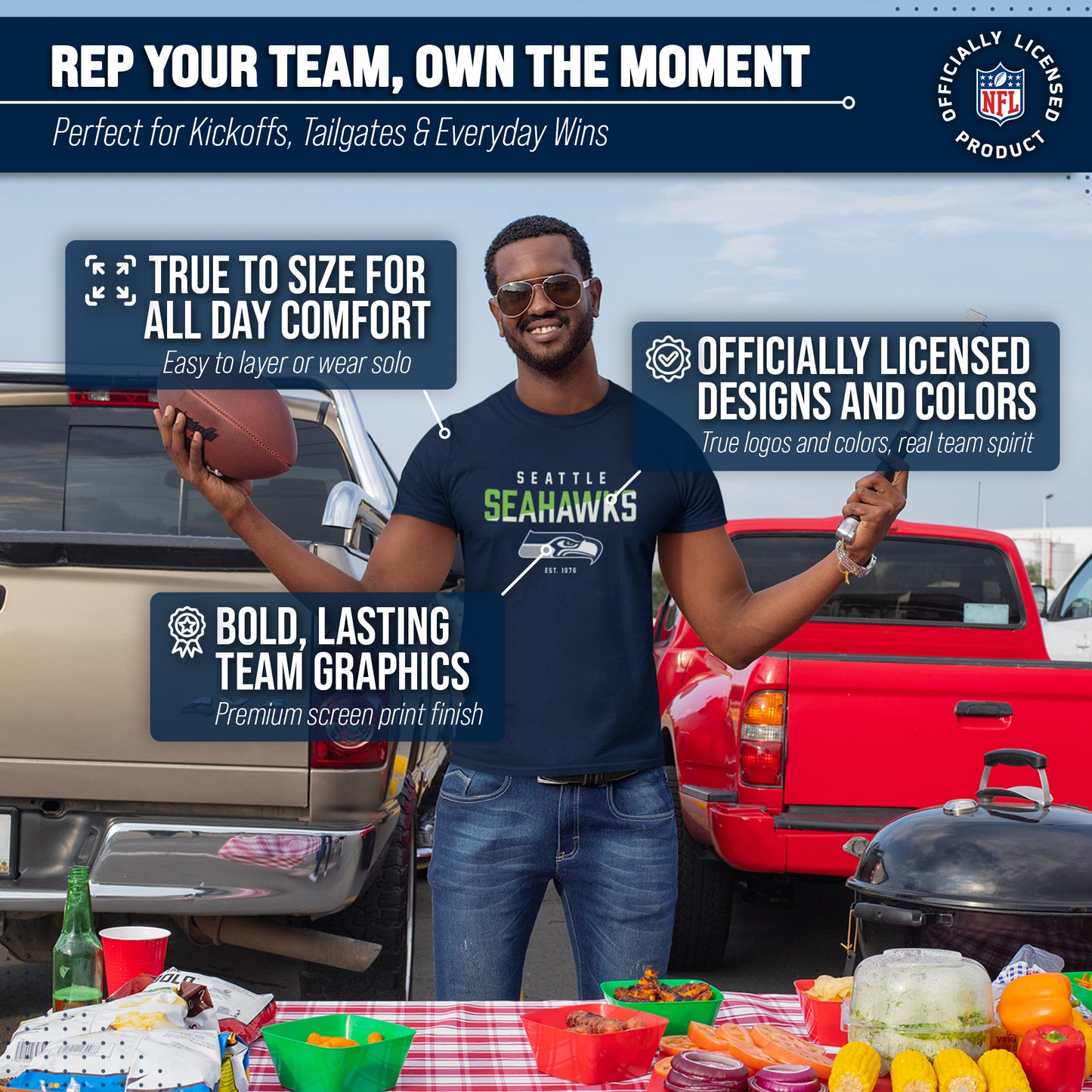 Seattle Seahawks Adult NFL Diagonal Fade Color Block T-Shirt - Navy