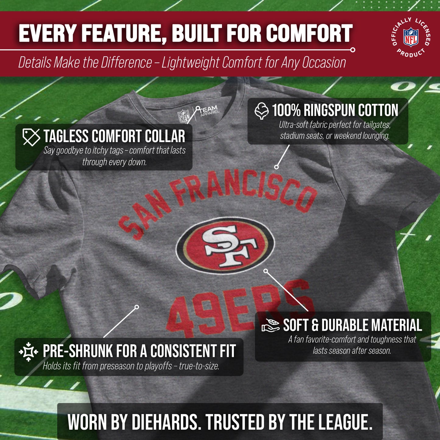 San Francisco 49ers NFL Adult Gameday T-Shirt - Sport Gray