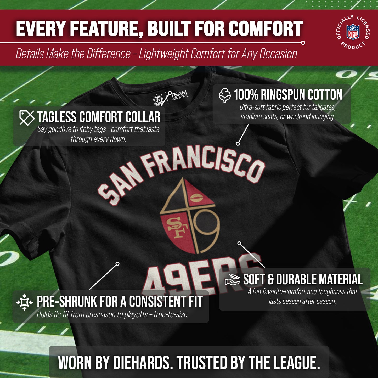 San Francisco 49ers NFL Adult Retro Gameday Unisex T-Shirt - Black
