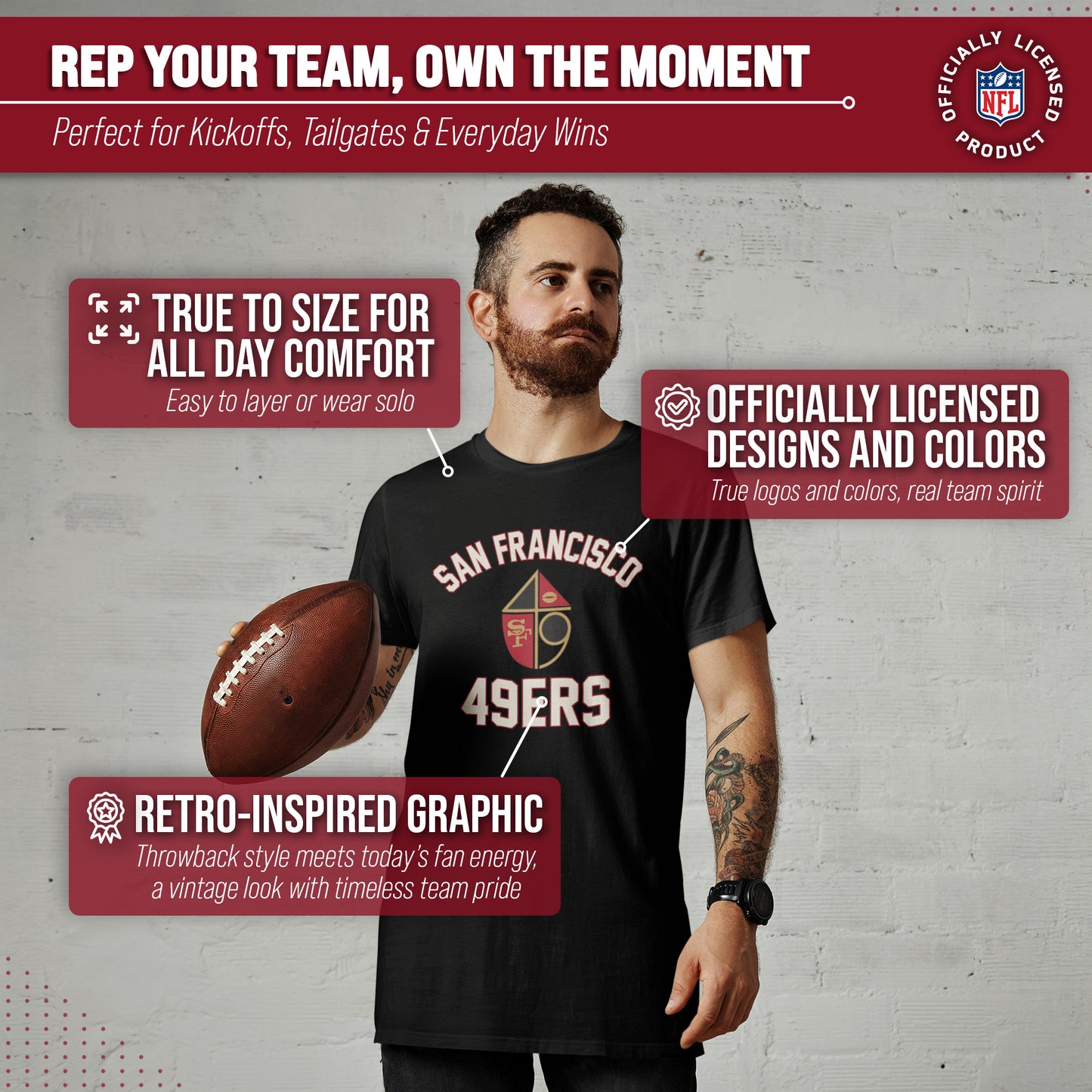 San Francisco 49ers NFL Adult Retro Gameday Unisex T-Shirt - Black