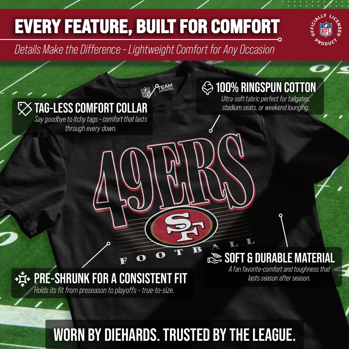 San Francisco 49ers NFL Adult Overtime Blueprint Tag-Less T-Shirt - Black