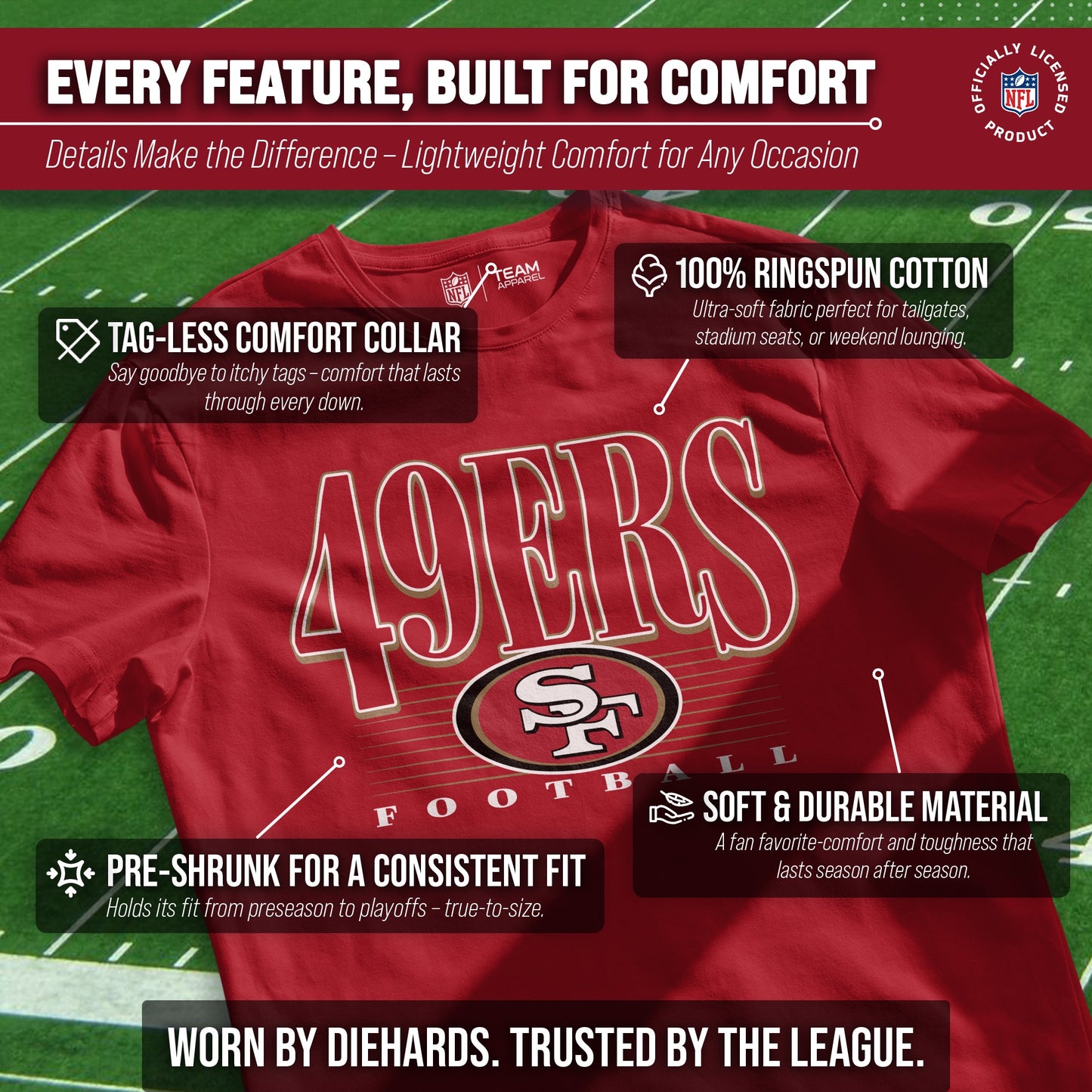San Francisco 49ers NFL Adult Overtime Blueprint Tag-Less T-Shirt - Red