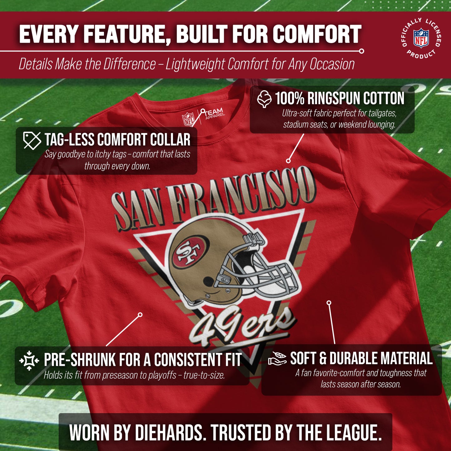 San Francisco 49ers NFL Adult Retro Triangle Unisex T-Shirt - Red