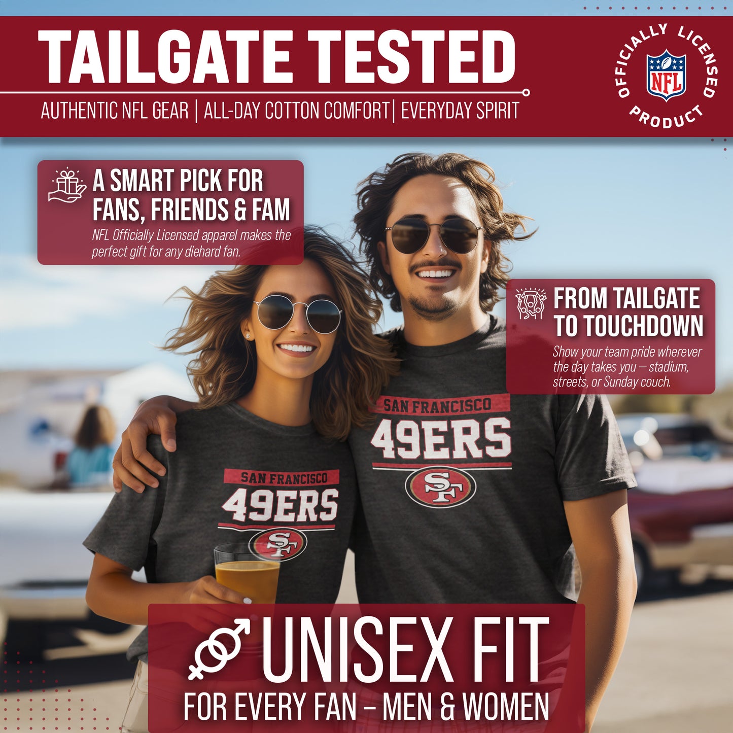 San Francisco 49ers NFL Adult Team Block Tagless T-Shirt - Charcoal