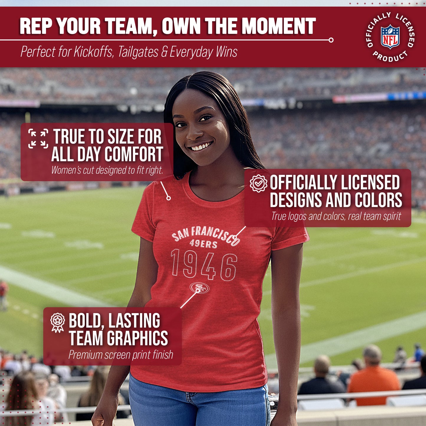San Francisco 49ers NFL Womens Big Date Tag-Less T-Shirt - Red Heather