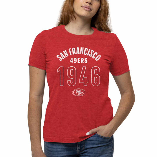 San Francisco 49ers NFL Womens Big Date Tag-Less T-Shirt - Red Heather