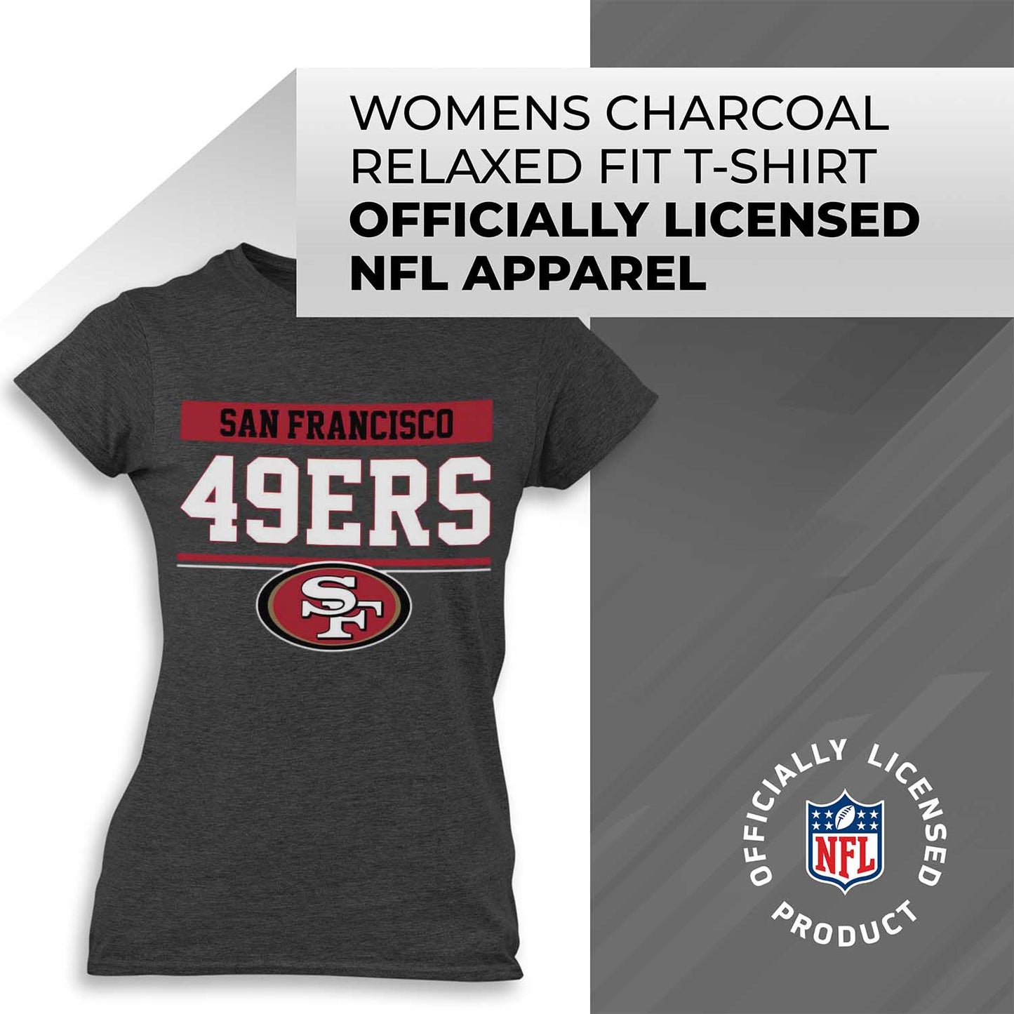 San Francisco 49ers NFL Women's Team Block Charcoal Tagless T-Shirt - Charcoal