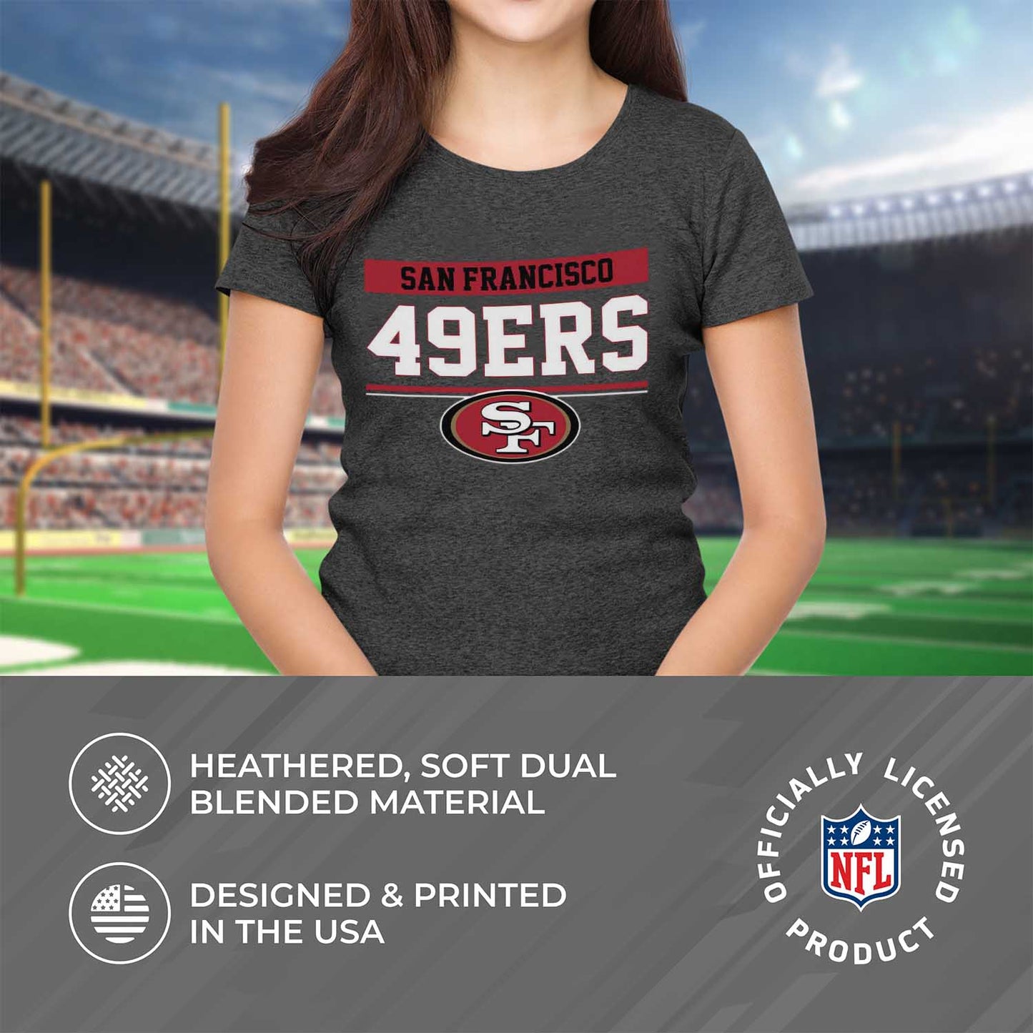 San Francisco 49ers NFL Women's Team Block Charcoal Tagless T-Shirt - Charcoal