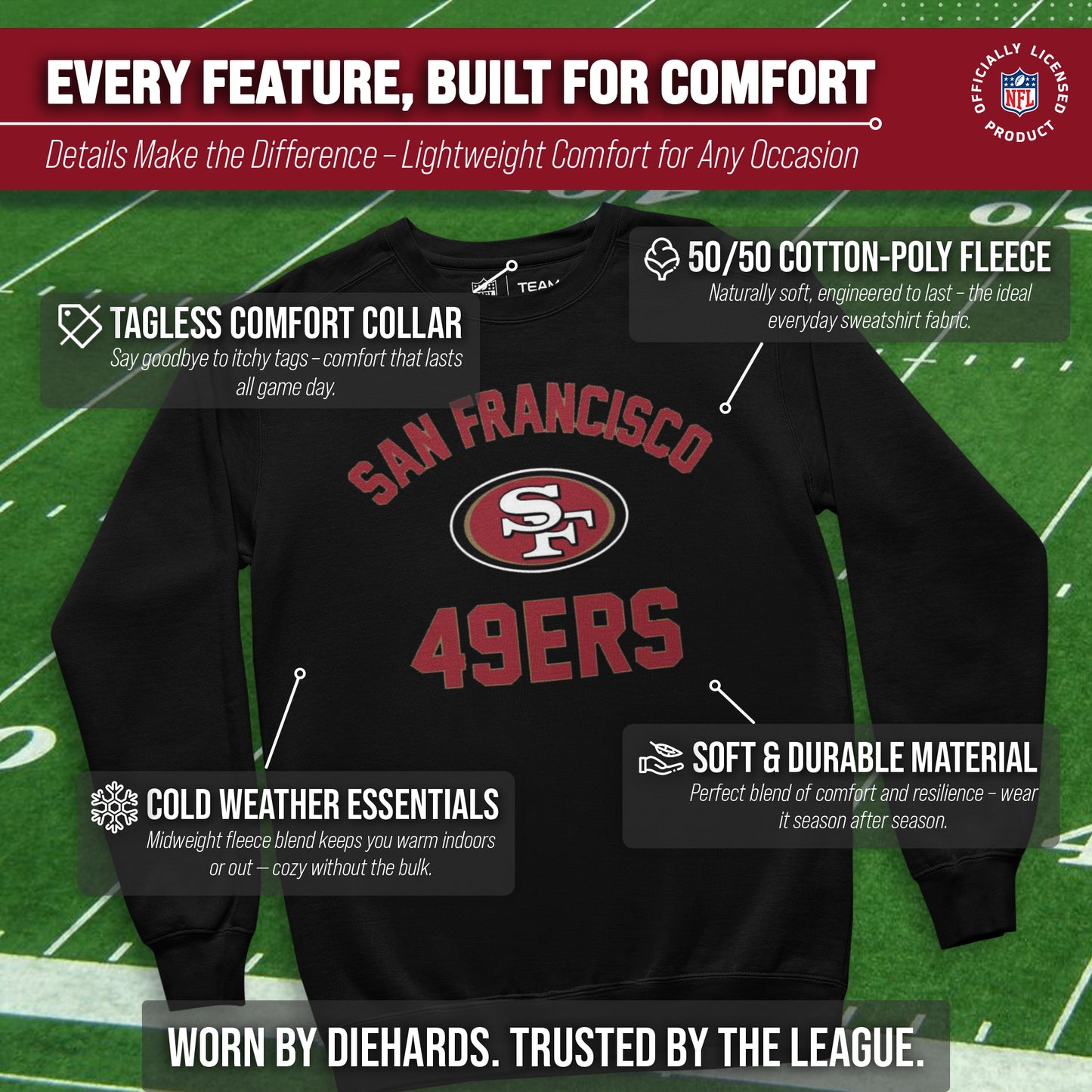 San Francisco 49ers NFL Adult Gameday Football Crewneck Sweatshirt - Black