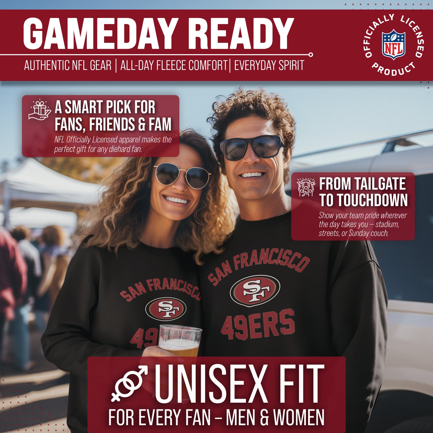 San Francisco 49ers NFL Adult Gameday Football Crewneck Sweatshirt - Black