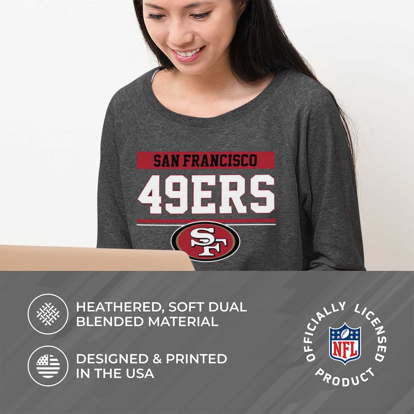 San Francisco 49ers NFL Womens Charcoal Crew Neck Football Apparel - Charcoal