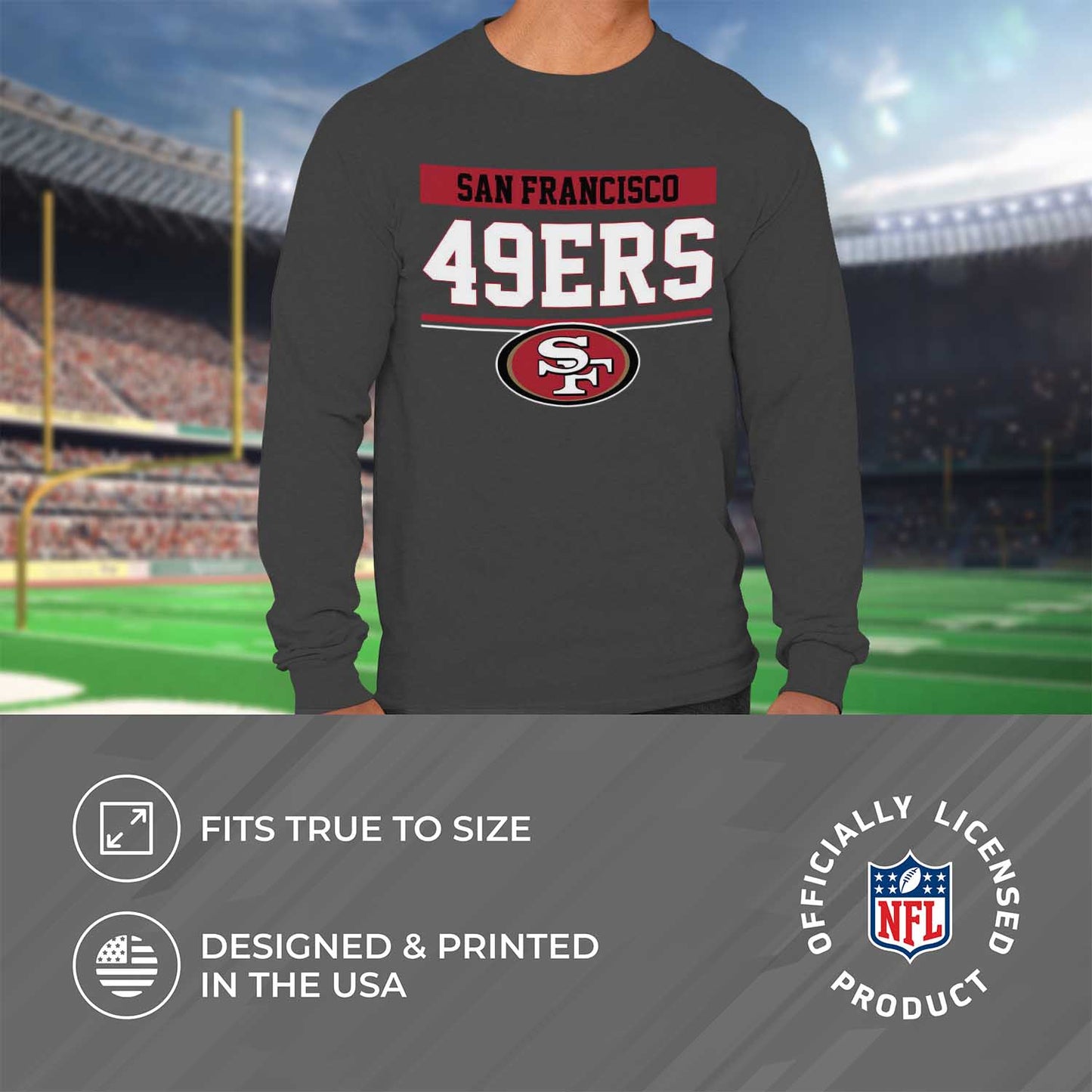 San Francisco 49ers NFL Adult Charcoal Long Sleeve T Shirt - Charcoal