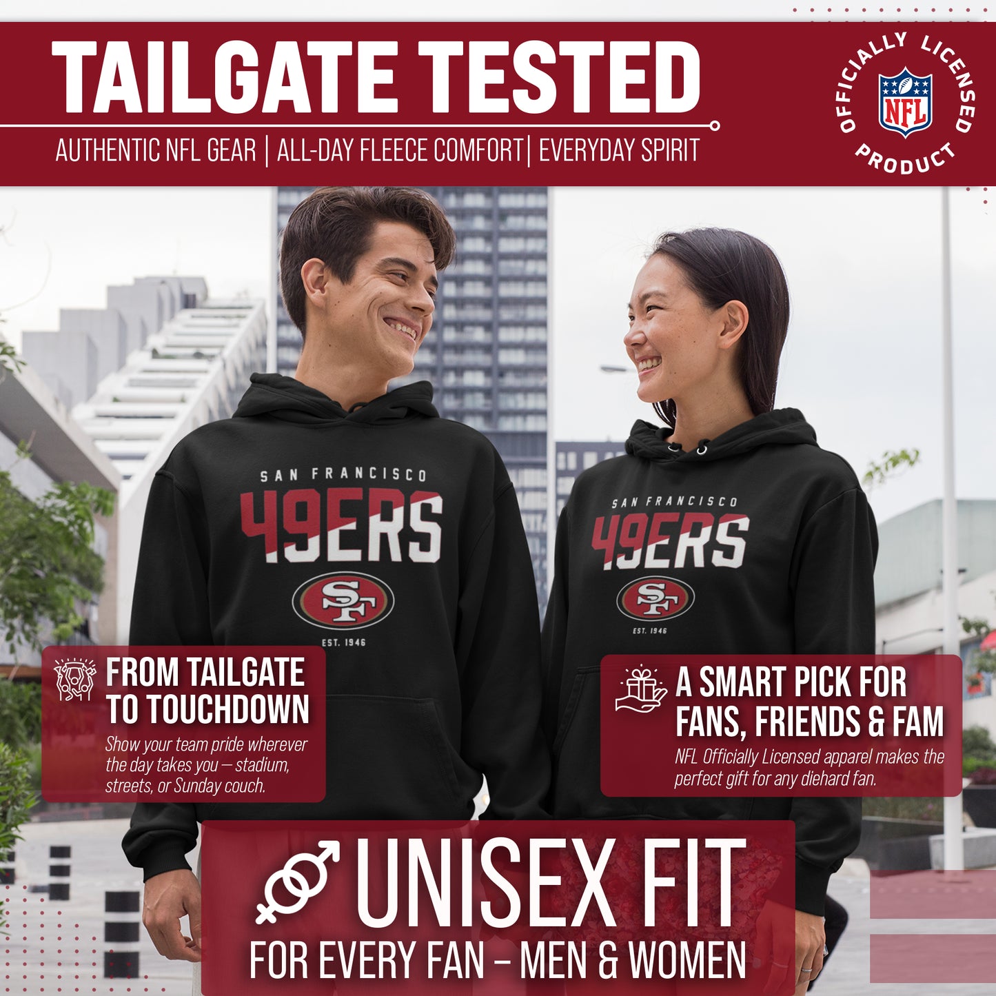 San Francisco 49ers Adult NFL Diagonal Fade Fleece Hooded Sweatshirt - Black