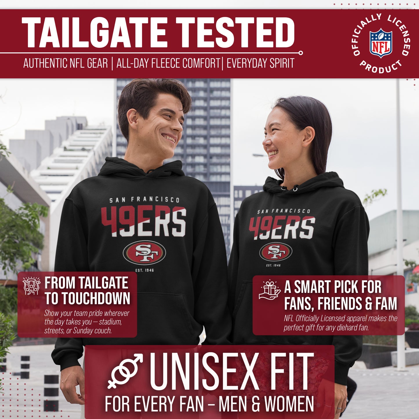 San Francisco 49ers Adult NFL Diagonal Fade Fleece Hooded Sweatshirt - Black
