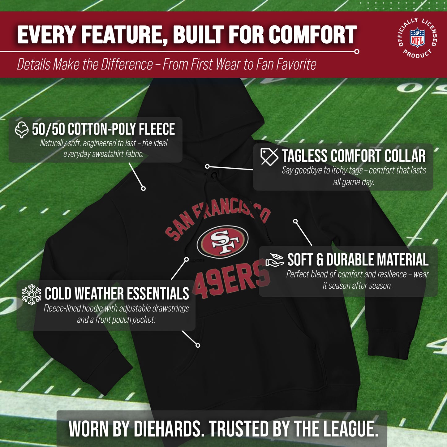 San Francisco 49ers NFL Adult Gameday Hooded Sweatshirt - Black