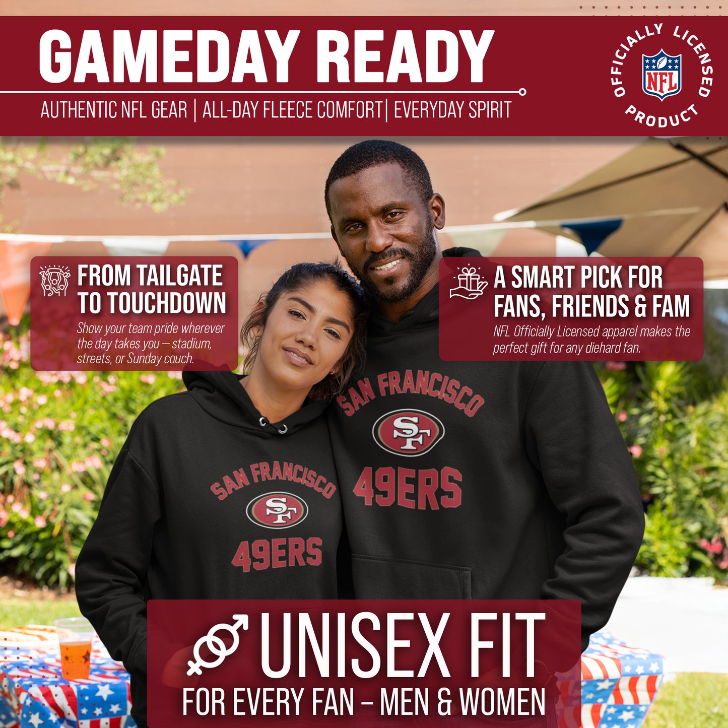 San Francisco 49ers NFL Adult Gameday Hooded Sweatshirt - Black