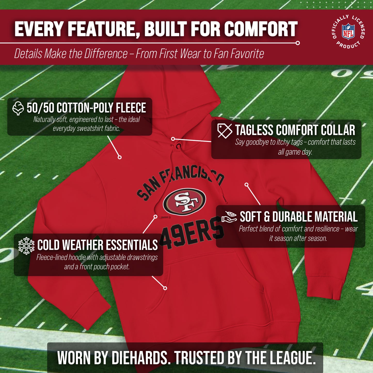 San Francisco 49ers NFL Adult Gameday Hooded Sweatshirt - Red
