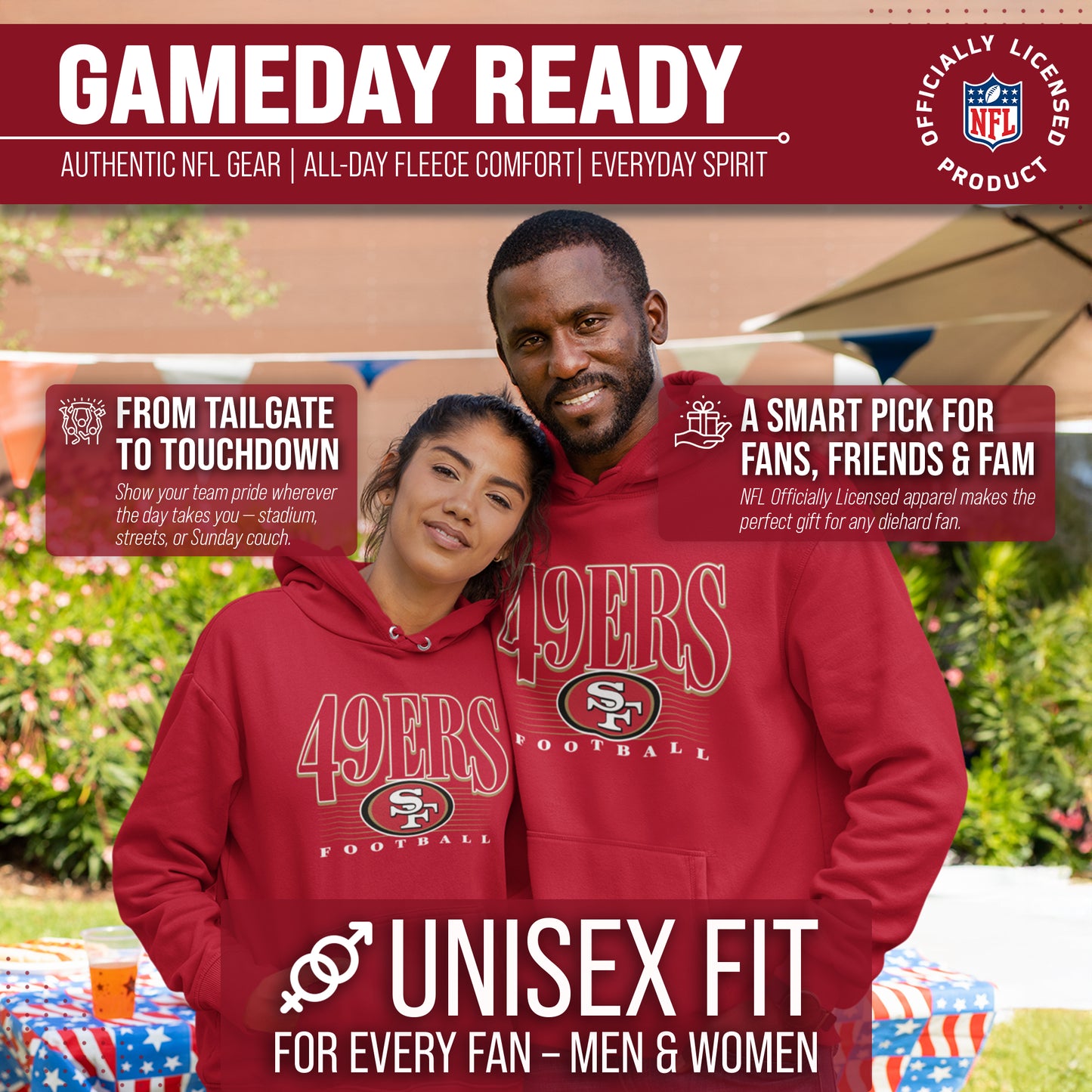 San Francisco 49ers NFL Adult Unisex Overtime Blueprint Soft Fleece Hooded Sweatshirt - Red