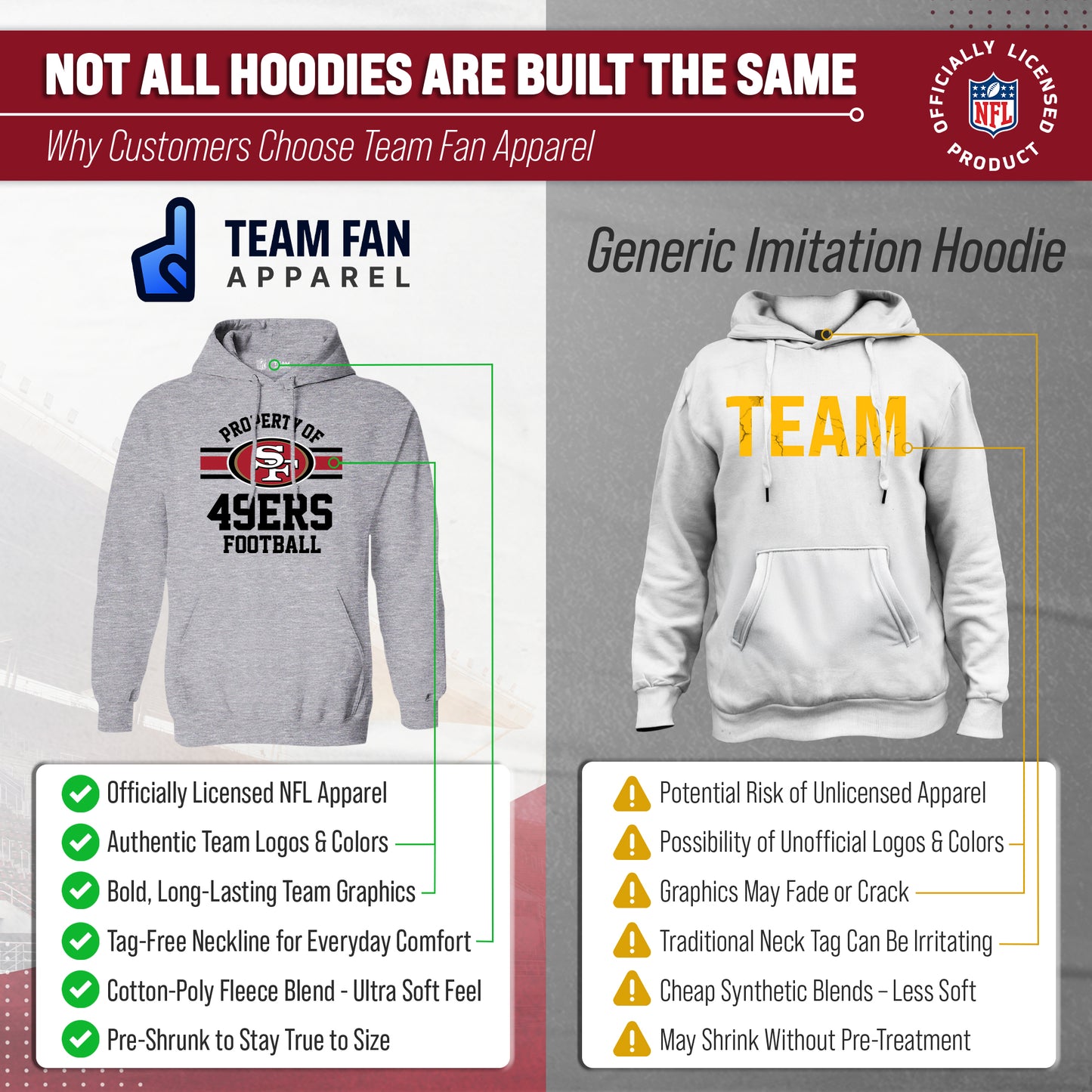 San Francisco 49ers NFL Adult Property Of Hooded Sweatshirt - Sport Gray