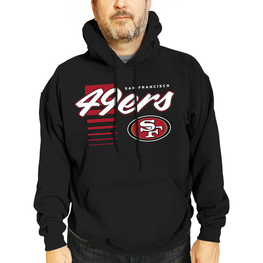 San Francisco 49ers NFL Adult Unisex Retro Script Ultra Soft Fleece Hooded Sweatshirt - Black