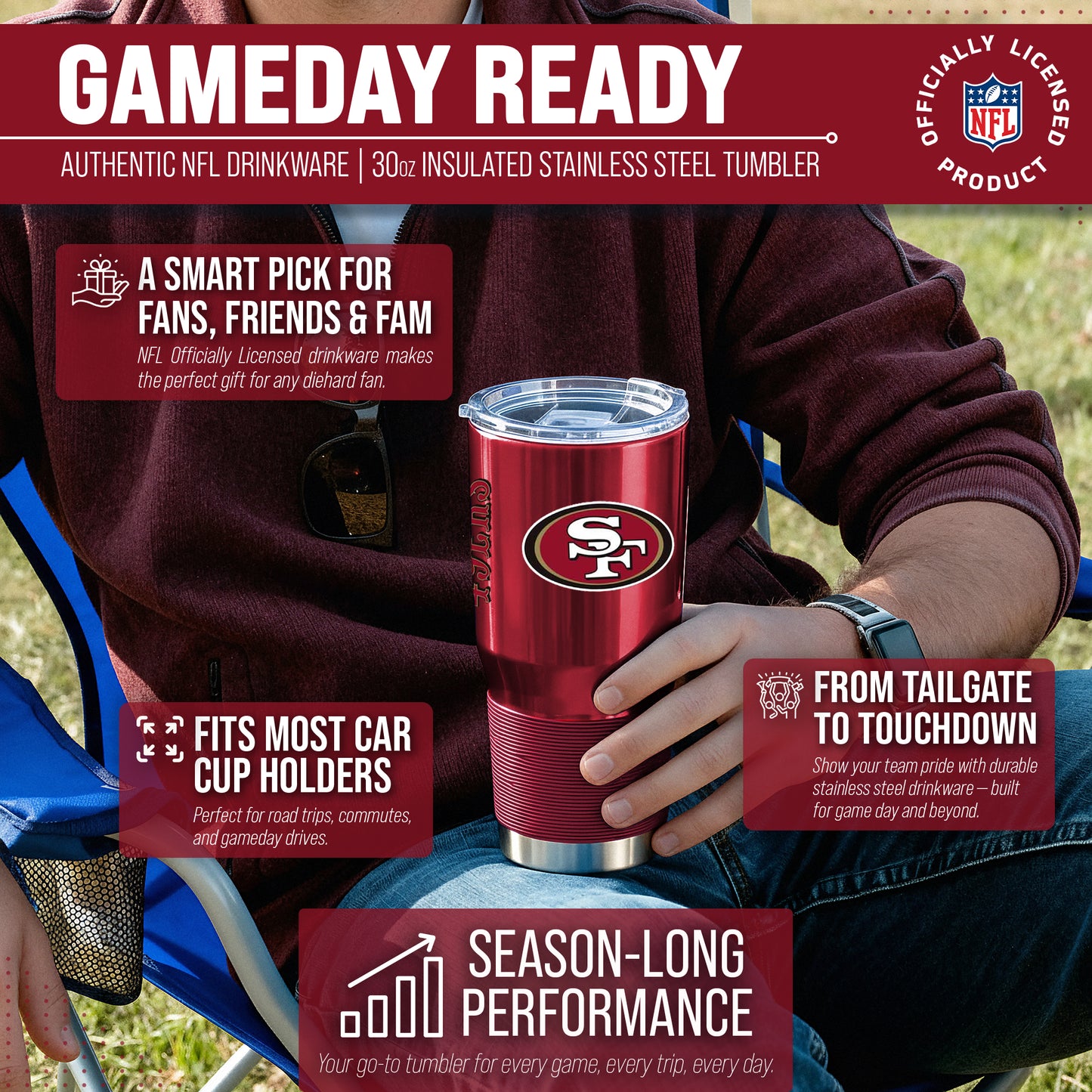 San Francisco 49ers NFL 30oz Gameday Stainless Steel Tumbler - Cardinal