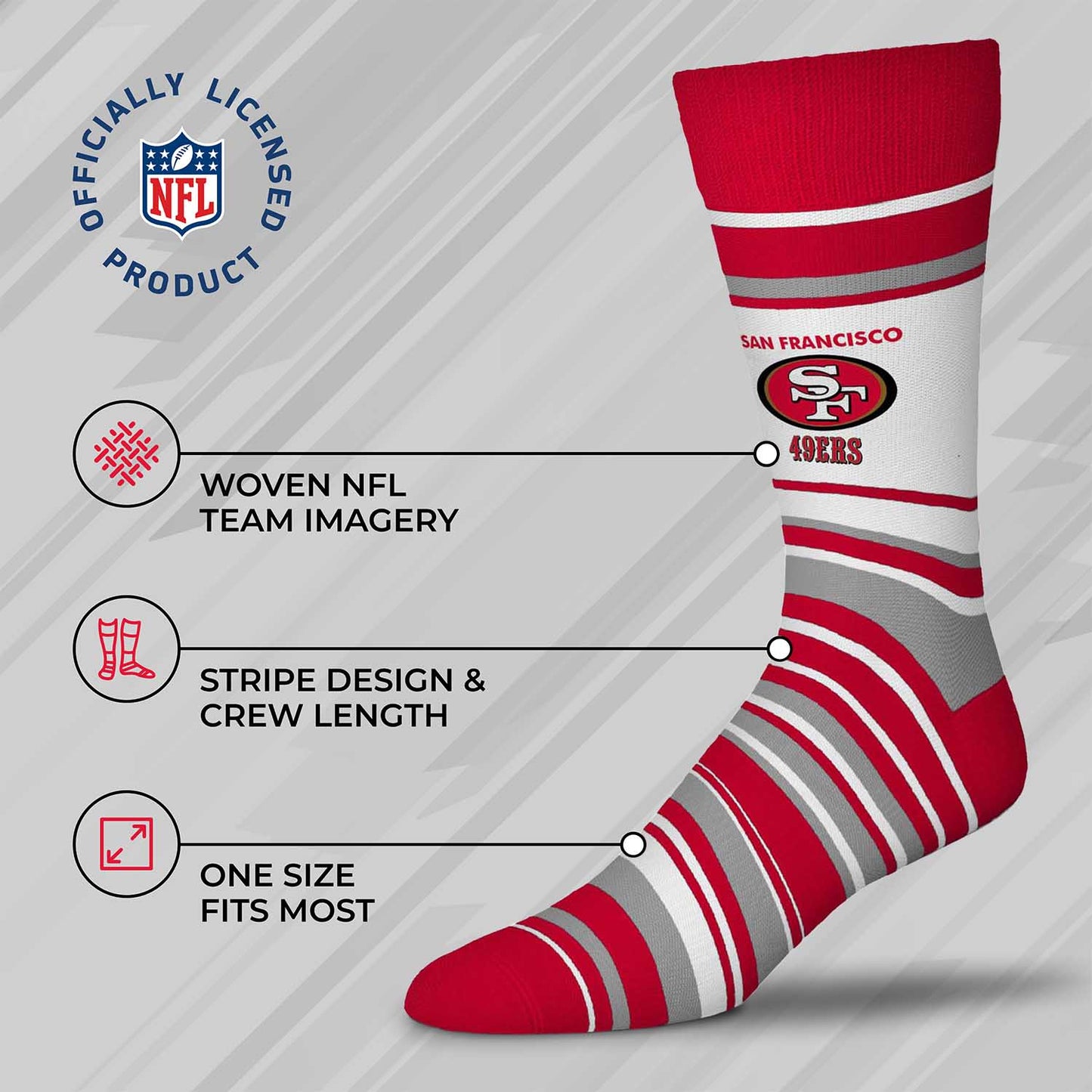 San Francisco 49ers NFL Adult Striped Dress Socks - Red