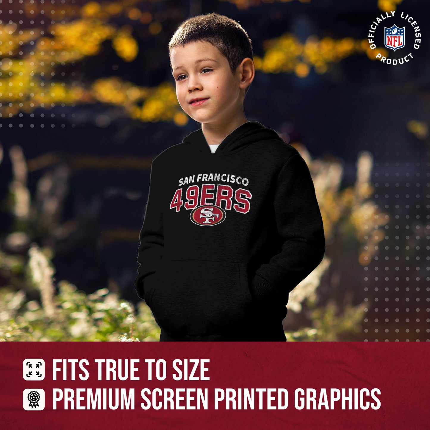 San Francisco 49ers NFL Youth Starting Fresh Hoodie- Pro Football Sweatshirt for Boys and Girls - Black