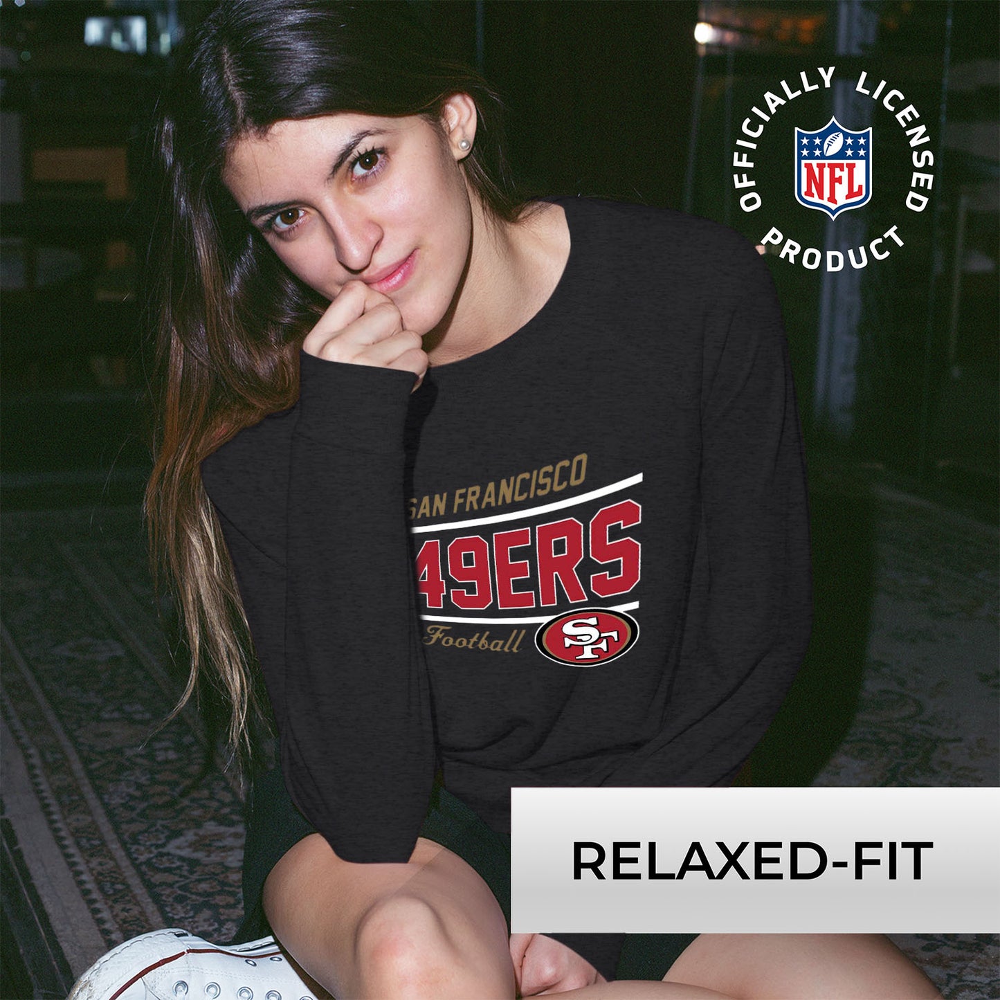 San Francisco 49ers NFL Womens Crew Neck Light Weight - Charcoal