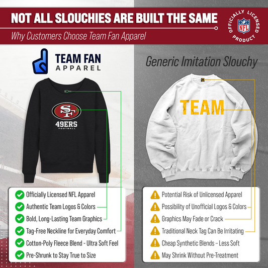 San Francisco 49ers Women's NFL Ultimate Fan Logo Slouchy Crewneck -Tagless Fleece Lightweight Pullover - Charcoal